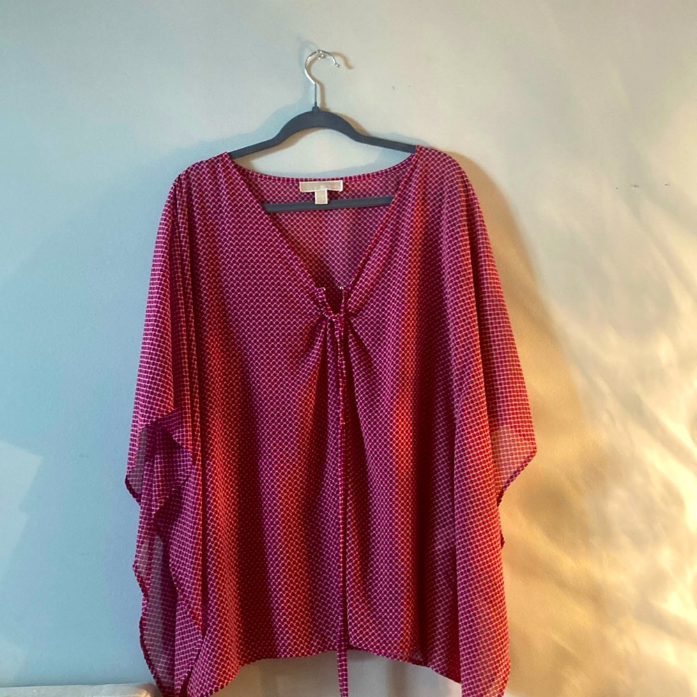 Michael Kors Sheer Blouse in Fuchsia & Pink Dotted Pattern